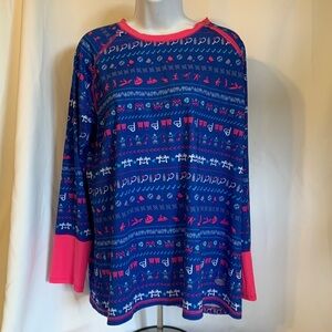 Reel Legends Woman’s Size XL Long Sleeve Sun Block Shirt Blie Sports Theme Top